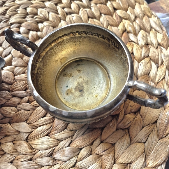 Silver with Copper Scroll Cream and Sugar dishes - Antique Tarnished  - Picture 6 of 8